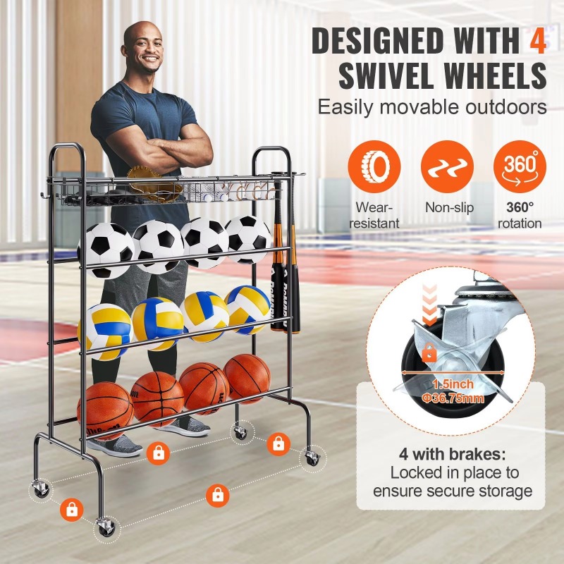 4-poziomowy, ruchomy kosz do k – Sports Equipment Garage Storage recenzja i cena