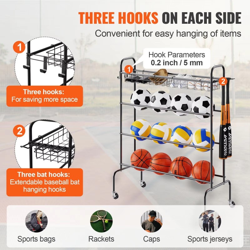 4-poziomowy, ruchomy kosz do k – Sports Equipment Garage Storage recenzja i cena